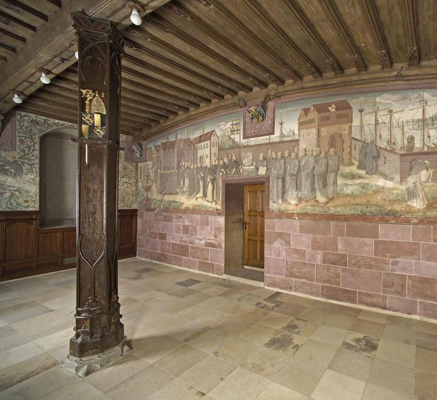 Image: Staatliche Schlösser und Gärten Baden-Württemberg, Arnim Weischer The Knights of Calatrava march against the Moors, late 19th century, historical image on the north side of the winter refectory of Bebenhausen Monastery